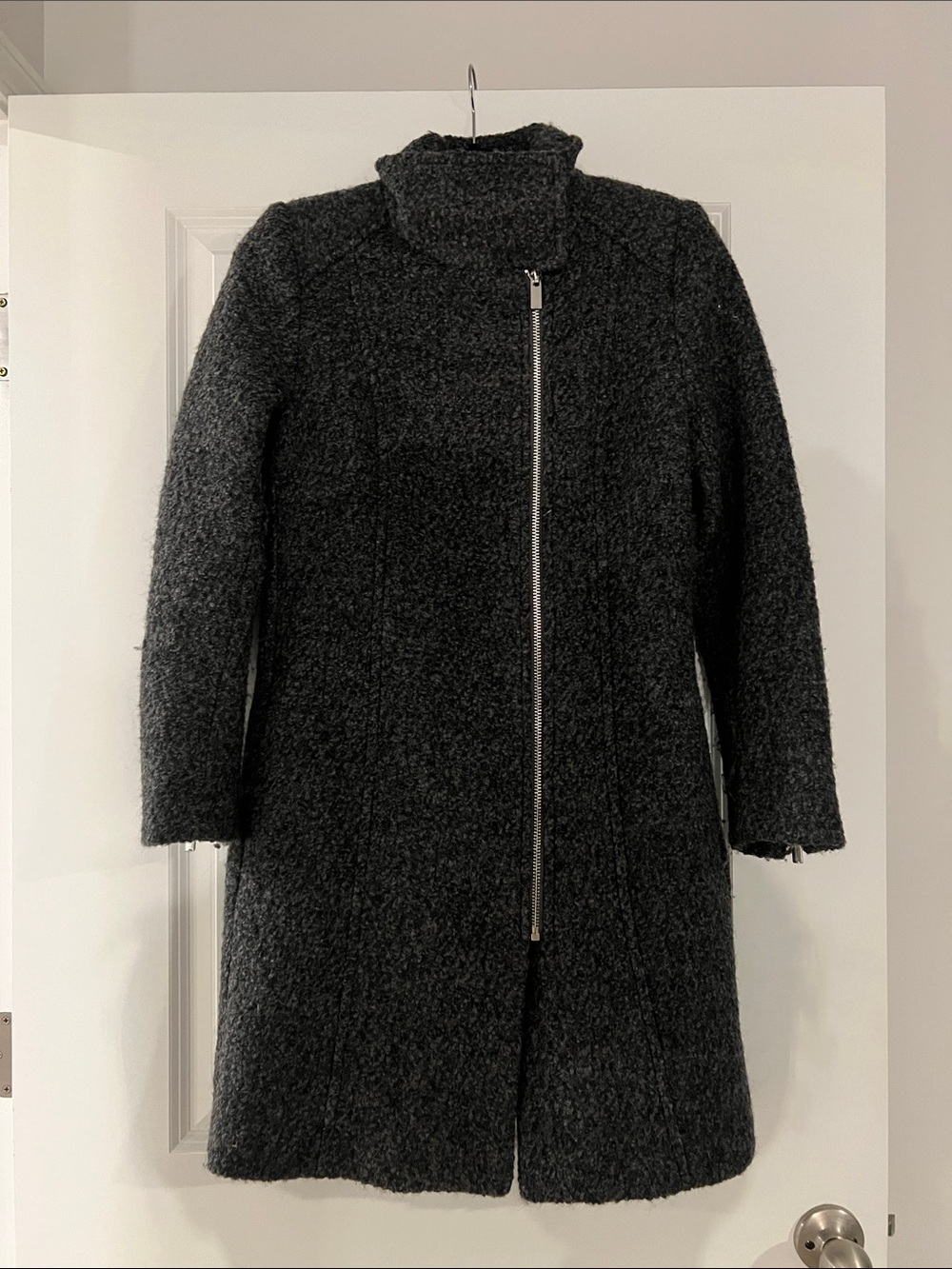 H&M Dark Gray Asymmetrical Zip Wool-Blend Pea Coat